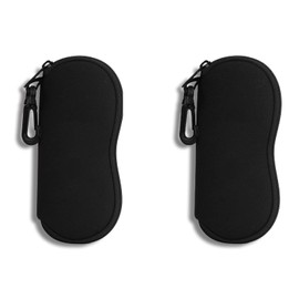 Hion Glasses Case Sunglasses Soft Pouch with Belt Clip Ultralight Neoprene Zipper Glasses Case Printed Sunglasses Bag for Stylish Portable Travel Glasses, 2 Pieces-BLACK+BLACK