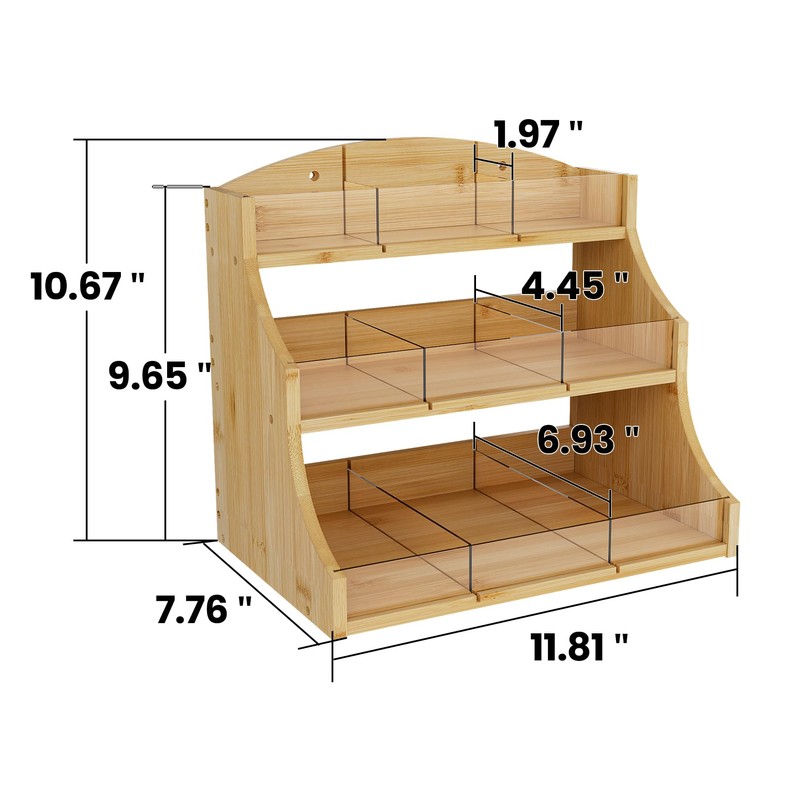 Bamboo Tea Bag Organizer, 3 Layer Tea Chests With Acrylic