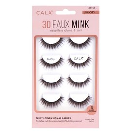 CALA - "3D Fauk Mink" pestañas postizas multidimensionales y ligeras (4 pares de pestañas, Sin City)