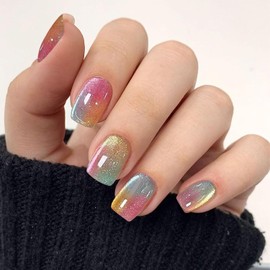 JMEOWIO Gel Nail Stickers Cat Eyes Semi Cured Gel Nail Strips Wraps UV/LED Nails Art Design Decoration Accessories