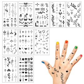 10 Sheets Temporary Tattoos Finger Stickers Small Tiny Finger Fake Tattoos Black Plant Butterfly Semi Permanent Tattoos Waterproof Long Lasting Tattoo Stickers for Women Girls Adults and Kids