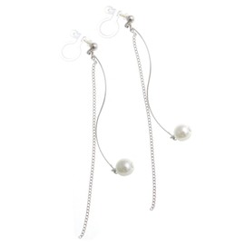 VingTAINE E2051-S Pearl Wave Line Non-Hole Earrings, Long Earrings, Simple, Swaying, Resin, Pearl Brass