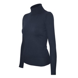 Cielo Women's Solid Basic Stretch Turtleneck Pullover Knit Sweater Navy S