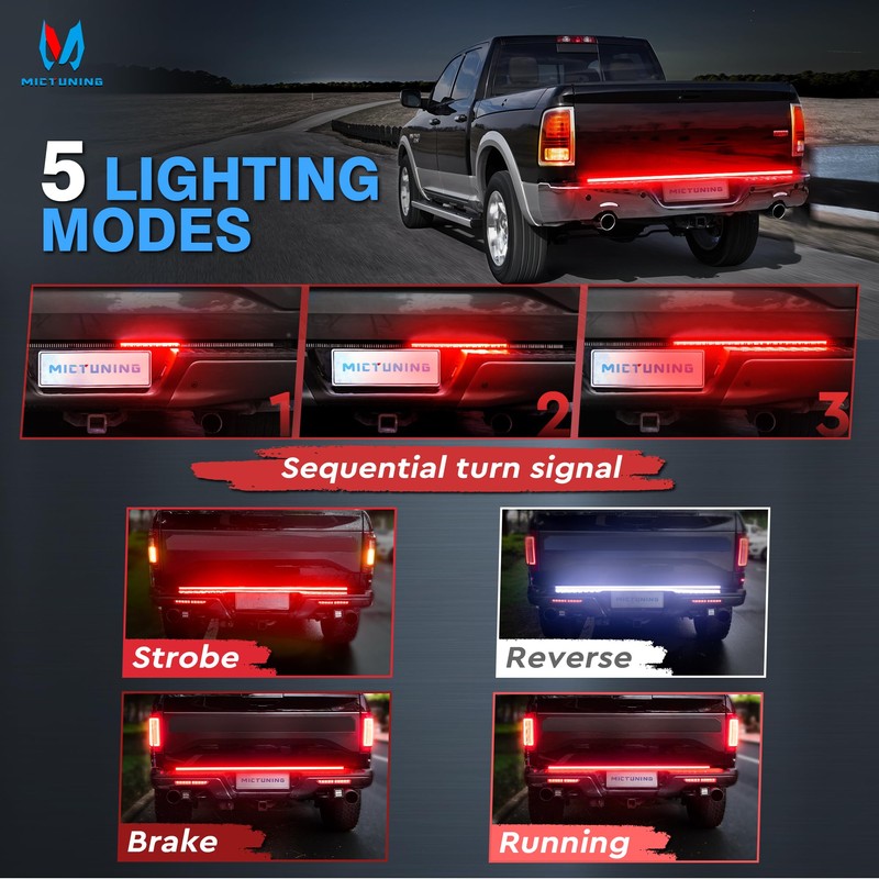 MICTUNING 60 inches Triple Row 504 LEDs Tailgate Strip Light