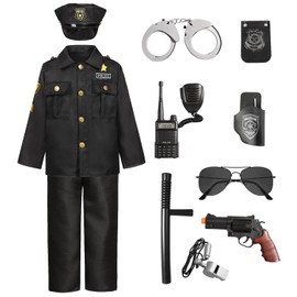 Police Costume Children's Police Costume Boys Police Cosplay Outfit with Accessories Fancy Dress Costumes Uniform with Police Officer Equipment Hat Handcuffs Sunglasses for Carnival Fancy Dress