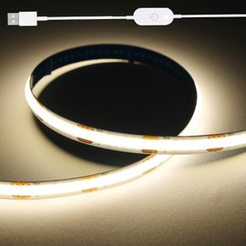 1m USB COB LED Strip Light 5V Natural White 4000K CRI85+ 320 LEDs/m Flexible Dotless USB Powered Tape for TV Backlight Under Cabinet DIY Home Decor