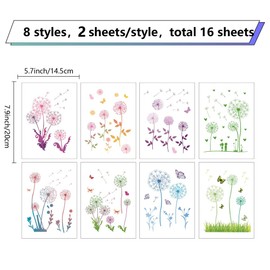 CRASPIRE 16 Sheets Dandelion Decals Colorful Plant Stickers Flower Window Stickers Waterproof Removable Vinyl Wall Art for Restroom Bedroom Living Room Decorations