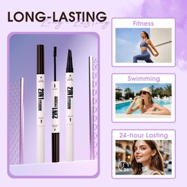 2-in-1 Makeup Eyebrow Pen with Powder: Dark Brown, for Grooming & Shaping Eyebrow, Waterproof, Ultra-Fine 4 Micro-Fork Tip, Powder for Shaping, Filling, and Decorating Brows, M-RM-X0