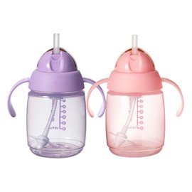 Tommee Tippee Tommee Tippee Starter Straw Cup, Easy Transition Toddler Cup For 6 Months+, 10oz with Silicone Weighted Straw and Easy-Hold Handles, Pack of 2, Pink and Purple