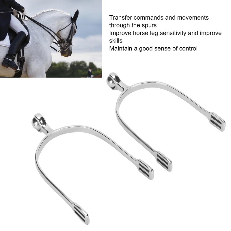 Horse Spurs English Stainless Steel with Roller Ball for Equestrian