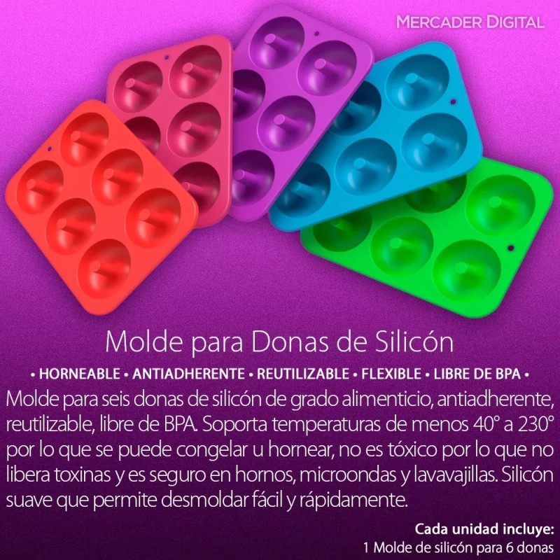 Mercader Digital 10 Moldes Silicón Donas Antiadherente Horno Rosquilla Dona
