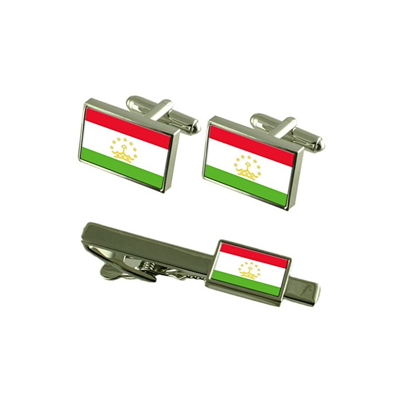 Tajikistan Flag Cuff Links Ties Matching Same Fabric Box Set