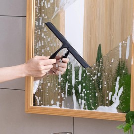 SIOOUI All-Purpose Squeegee for Shower Glass Door, Stainless Steel Shower Squeegee for Mirrors, Window and Glass with Suction Storage Hook (Black, 10in)