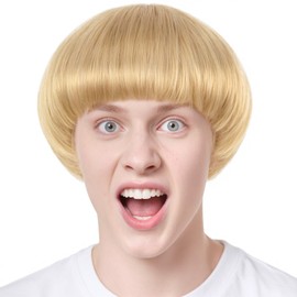 BESTBEL Blonde Bowl Cut Wig for Men Short Blonde Mushroom Wig with Bangs