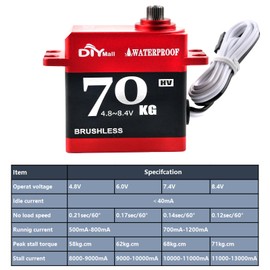 DIYmall 70kg Digital Servo Waterproof High Torque Brushless Motor Steel Gear Servo with 25T Metal Horn for 1/8 1/10 RC Car/Robot/Boat/Airplane (360 Degree Continuous Rotation)
