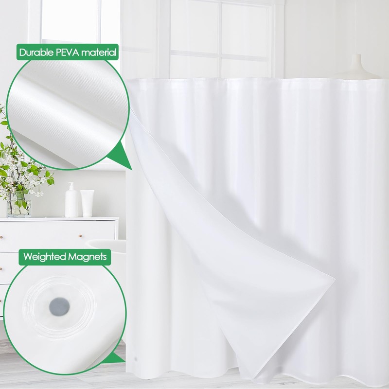 Gibelle White Snap in Shower Curtain Liner, Compatible with No
