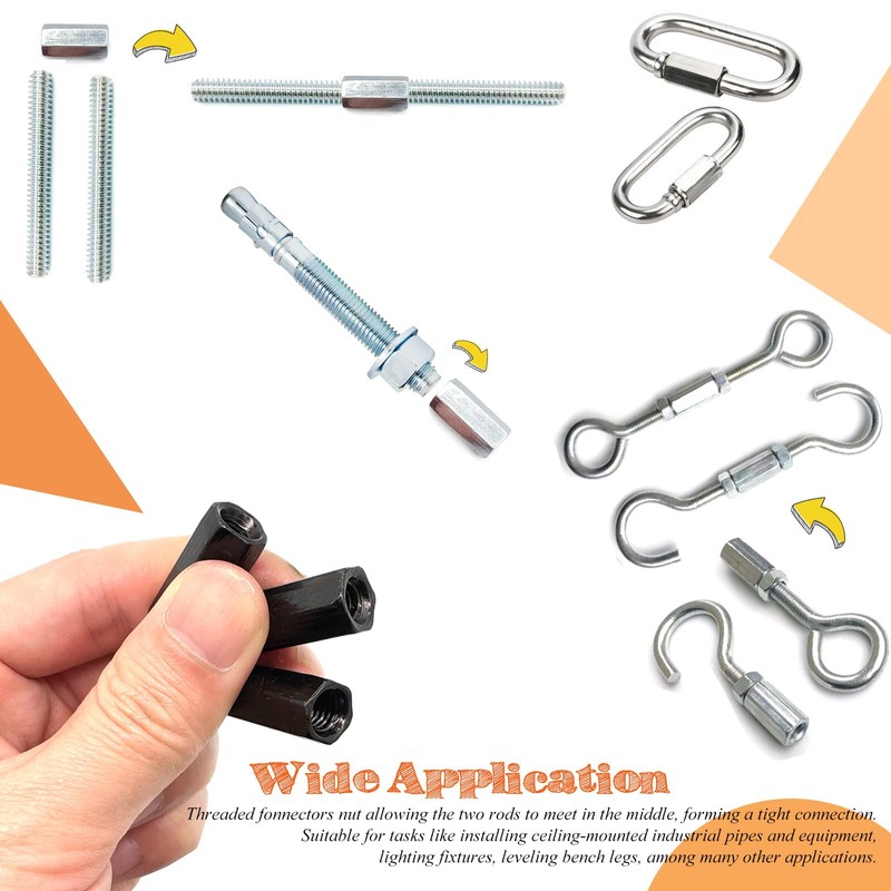 Matrelt 20Pcs Black 1/4"-20 Hex Coupling Nut, Threaded Rods Nuts