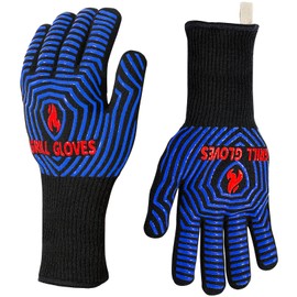 QUWIN BBQ Gloves, Oven Gloves 1472℉ Extreme Heat Resistant, Grilling Gloves Silicone Non-Slip Oven Mitts, Kitchen Gloves for BBQ, Grilling, Cooking, Baking-1 Pair… (Black Blue, One SizeLong Cuff