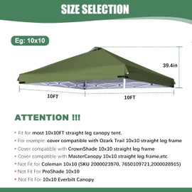 SCOCANOPY Replacement Top with Air Vent and Buckle for 10x10 Canopy Frame, Canopy Cover ONLY, (Olive Green)