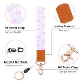 Rimvoe Coquette Bow Wristlet Keychain for Women, Cute Key Chain Lanyard Strap for Car Keys, Phone, ID Badge, Wallet, Purse (Cute Bow)