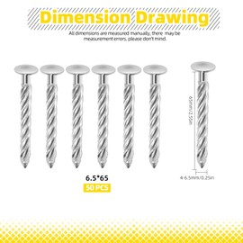 Mardatt 50Pcs Silver 6.5 x 65mm Fence Deck Nails, Spiral Shank Deck Nail Kit, Galvanized Solid Cement Nail Thread Twist Nails for House Floor Repairing Wall Woodworking