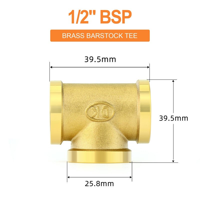 GASHER 5Pcs Brass Tee Fitting, 1/2" x 1/2" x 1/2"