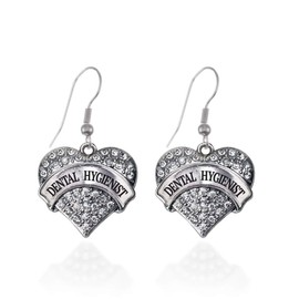 Inspired Silver - Dental Hygienist - Silver Dangle Earrings for Women - Pave Heart Charm Earrings French Hook Drop with Cubic Zirconia - Women's Dangly Earrings Jewelry Gift