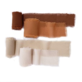 Cinta de gasa hecha a mano de 3,8 cm, estilo seda con bordes deshilachados, para invitaciones de boda, ramos de regalo, decoración bohemia, terracota