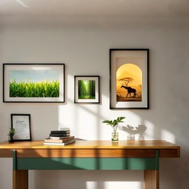 A4 Frame Versatile A4 Picture Frame with Stand Tabletop or Wall Hanging, A4 Black Frame with A5 Mount, Wooden A4 Photo Frames with Plexiglass，Display Landscape or Portrait Orientation, Black