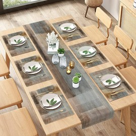 ArtSocket Farmhouse Table Runner and Placemats Set of 6, Abstract Brown Grey Painting Art Dining Decor for Daily Use(1 Table Runner 72 inches Long and 6 Placemats)