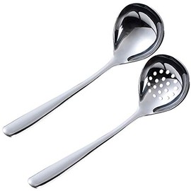 Goeielewe 2PCS Slotted Spoon and Soup Ladle Set, Stainless Steel Soup Ladle Colander Set 7.8 Inches Cooking Skimmer Cookware Utensil for Home, Cooking Or Hotpot