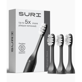 Suri Recyclable Plant-Based, Electric Toothbrush Heads - Built-in Tongue Scraper, Long Lasting Replacement Heads | Compatible Only with Suri Sonic Electric Toothbrush - Morning Waves, Pack of 3