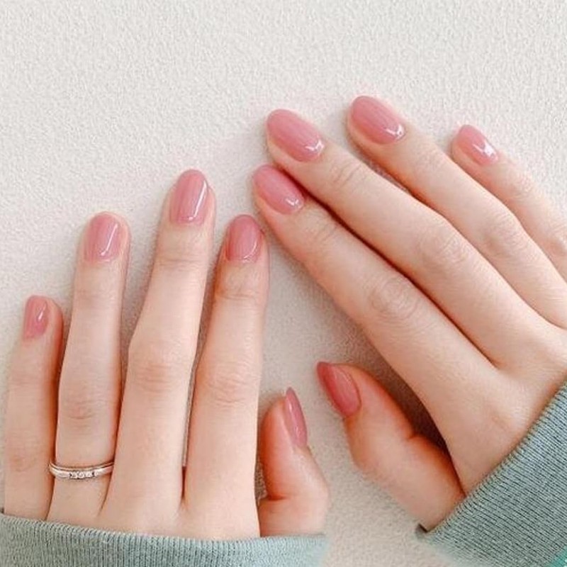 Handcess Oval False Nails Bling Glitter Pink Press on Nails