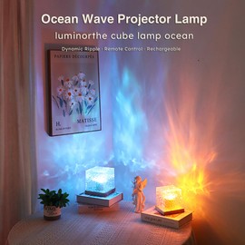 Ocean Wave Projector Lamp, Water Ripple Lamp Night Light, 16 Colors Luminorthe Cube Lamp for Party Mood Lighting with Remote Control, Ocean Aurora Lamp for Girls Bedroom Gifts