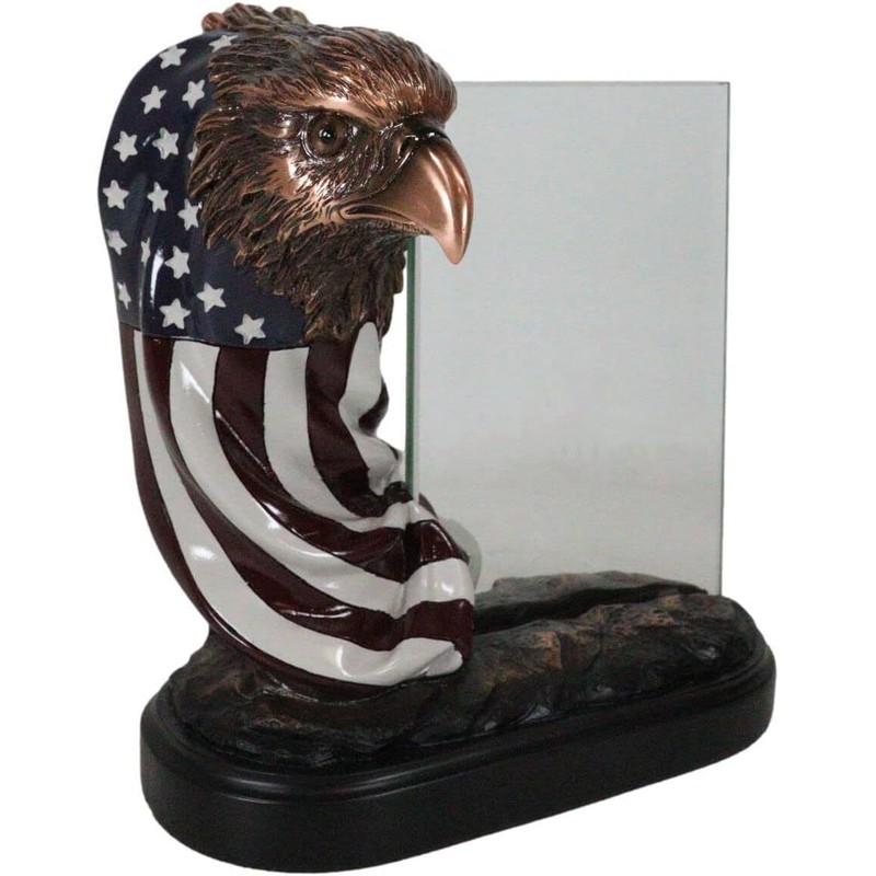 Ebros Gift Patriotic Bald Eagle With American Flag Beveled Engravable