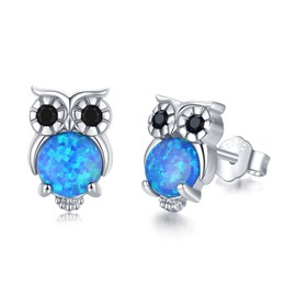 Owl Earrings 925 Sterling Silver Hypoallergenic Blue Opal Owl Stud Earrings Animal Jewellery Gifts for Women Girls Owl Lovers
