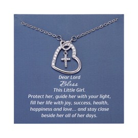 Kvekstio Christian Gift for Women, Dainty Heart Cross Necklace, Baptism Blessing Jewelry for Daughter Granddaughter Niece, God's Protection, First Communion Confirmation Gift, Faith-Inspire Jewelry