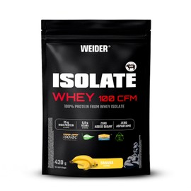Weider Isolate Whey 100CFM (420 g) Banana Flavour, 25 g Protein 100% Isolate Whey by Isolac / Portion, with Digestive Enzymes Digezyme, No Added Sugar, No Aspartame, Low Fat, 14 Servings