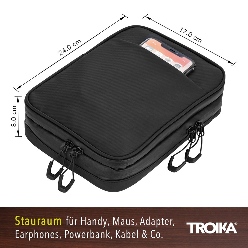 TROIKA Cable Bag with 2 Zip Compartments Black Connected -
