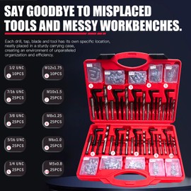 DJYIYEW Helicoil Thread Repair Kit 262 Pc Metric & SAE Helicoil Repair Kit Includes M5 M6 M8 M10 M12 1/4" 5/16" 3/8" 7/16" 1/2" Kit with Thread Gauge