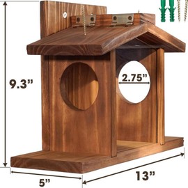 SOONHUA Hanging Squirrel Feeder, Wooden Squirrel Feeder for Outside, Squirrel House with Ample Food Capacity, Rain Protection for Squirrel and Chipmunk