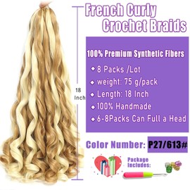 French Curl Braiding Hair 8 Packs Pre Stretched Loose Wave Bouncy Braiding Hair French Curls Braids Hair Curly Synthetic Hair Extensions (P27/613#, 18 Inches)