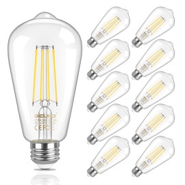 DiCUNO ST64 Edison LED Bulb 60W, Daylihgt White 5000K, 6W LED Edison Bulb, Vintage Filament Light Replacement for Decoration, 800LM, Non-Dimmable, Clear Glass, 80+ CRI, Pack of 10