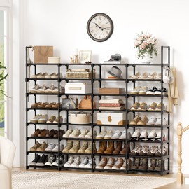 WOWLIVE Extra Large Shoe Rack, 4 Rows 8 Tier 56-64 Pairs Big Tall Metal Shoe Organizer, Stackable, Large Capacity Boot Rack Storage Organizer for Entryway, Closet, Garage, Black