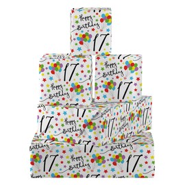 Hunts England - 5 Sheets Of 17th Birthday Fun Wrapping Paper For Boy/Girl - Includes 5 Gift Tags - Age 17 Folded Gift Wrap For Him/Her - Iconic Collection - Colourful Age Seventeen Gift Wrap