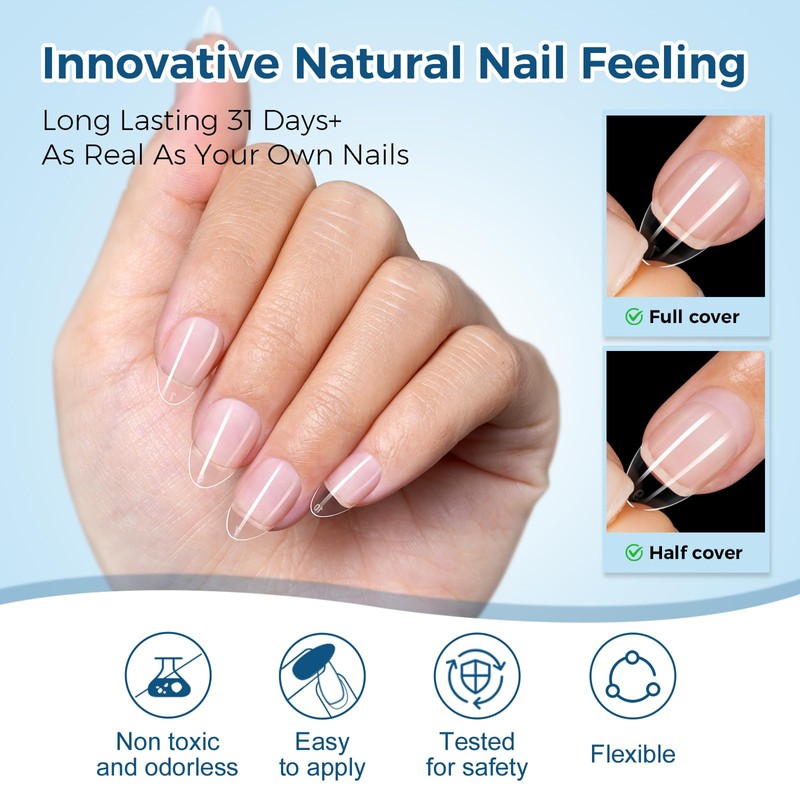 Extra Short Almond Nail Tips, 504pcs 12 Sizes, Soft Acrylic