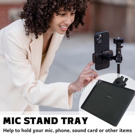 Universal Microphone Stand Tray, Adjustable Mic Stand Clamp-On Utility Shelf Rack Tray Holder for Music Sheet, Live Streaming, Concert Performance, Karaoke, Recording, Music Stand Accessories