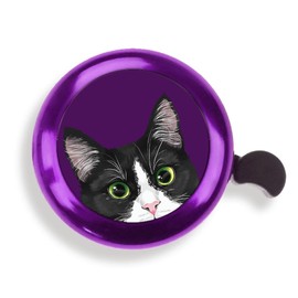 WIRESTER Purple Aluminum Round Bike Bell, Classic Ring Bicycle Bell, Bike Accessories Bell Ring for Adults Kids Girls Boys - Black White Tuxedo Cat