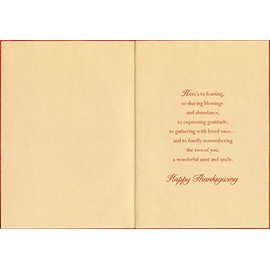 Designer Greetings Give Thanks Inside Thin Foil Circle on Red Thanksgiving Card for Aunt and Uncle