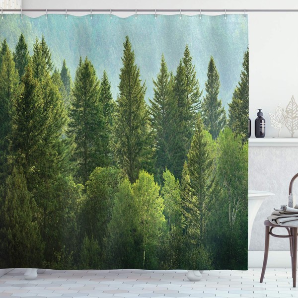 Ambesonne Nature Shower Curtain, Forest Pine Tree Tops Refreshing Eco